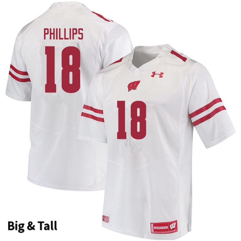 Wisconsin Badgers Men's #18 Cam Phillips NCAA Under Armour Authentic White Big & Tall College Stitched Football Jersey TP40A01XS